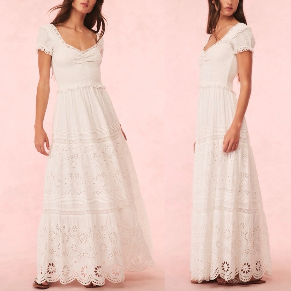 Loveshackfancy Bisolet Eyelet Lace Dress in Optic White